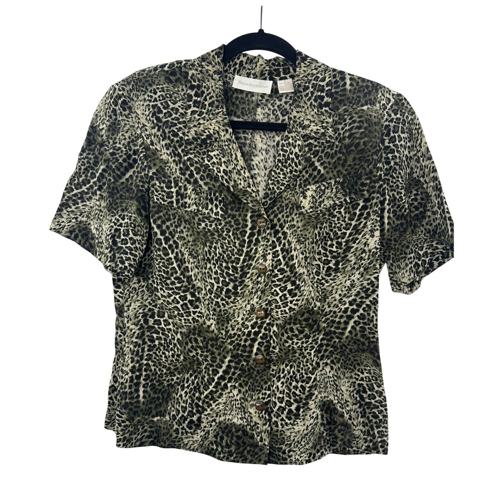 Dana Buchman Animal Print Button Down Short Sleeve Shirt - Size 6